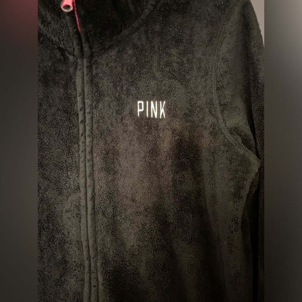Victoria’s Secret Vs Pink Vintage Full Zip Fleece Jacket Coat Black Htf Rare Xs View 3